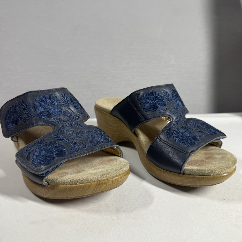 Alegria Linn Embroidered Leather Navy Wedge Sandal 38 Size 8 - 8.5 US LIN 622 N - Picture 6 of 6